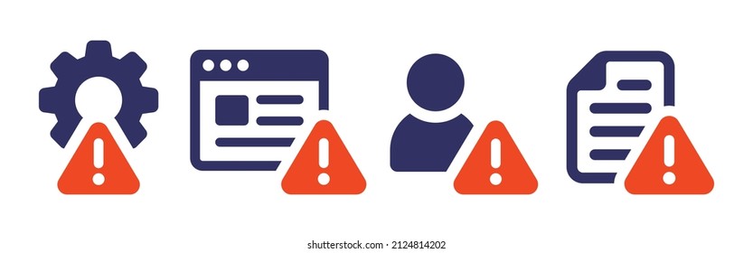 Technical issue icon set. Problem, error and warning symbol.