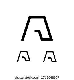 Letra técnica A, alfabeto digital cyber font, incluyendo el conjunto de tres letras diferentes, Ilustración vectorial 10EPS