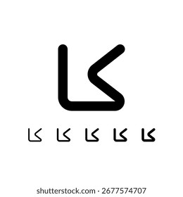 Letra técnica K, tipografía digital del alfabeto cibernético, incluido el conjunto de cinco grosores diferentes de la letra moderna de moda (ligera, regular, Mediana, audaz, gruesa), Ilustración vectorial 10EPS