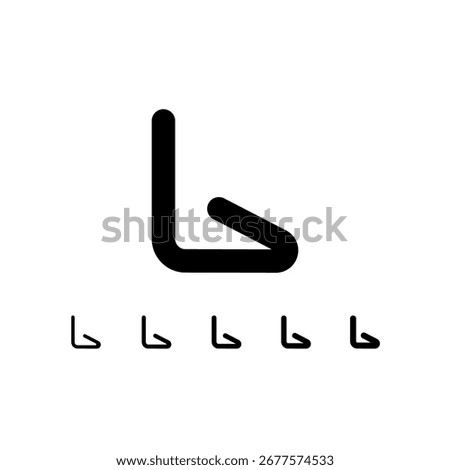 Technical letter L, digital cyber alphabet font, including set of five different thicknesses of the trendy modern letter (light, regular, medium, bold, thick), vector illustration 10EPS