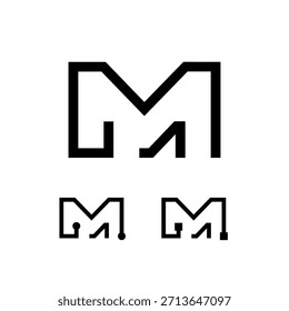 Letra técnica M, alfabeto digital cyber font, incluyendo el conjunto de tres letras diferentes, Ilustración vectorial 10EPS