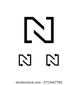 Letra técnica N, alfabeto digital cyber fonte, incluindo conjunto de três letras diferentes, ilustração vetorial 10EPS