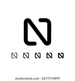 Technical letter N, digital cyber alphabet font, including set of five different thicknesses of the trendy modern letter (light, regular, medium, bold, thick), vector illustration 10EPS