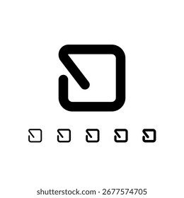 Technical letter O, digital cyber alphabet font, including set of five different thicknesses of the trendy modern letter (light, regular, medium, bold, thick), vector illustration 10EPS