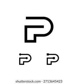 Letra técnica P, alfabeto digital cyber font, incluyendo el conjunto de tres letras diferentes, Ilustración vectorial 10EPS