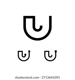 Technischer Buchstabe U, digitales Alphabet Cyber-Schriftart, inklusive Satz von drei verschiedenen Buchstaben, Vektorgrafik 10EPS