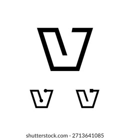 Letra técnica V, alfabeto digital cyber font, incluyendo el conjunto de tres letras diferentes, Ilustración vectorial 10EPS