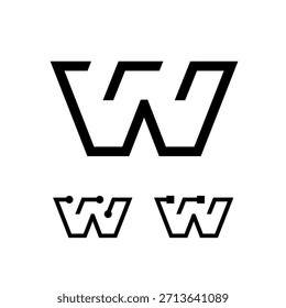 Letra técnica W, alfabeto digital cyber font, incluyendo el conjunto de tres letras diferentes, Ilustración vectorial 10EPS