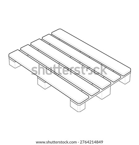 Technical line art drawing featuring an isometric standard euro pallet This commercial logistics mockup details a wooden four way entry block skid optimized for heavy freight shipping and warehouse storage blueprints