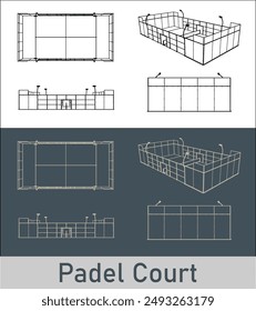 Technische Linienkunstdarstellung eines Paddelhofs im Vektorgrafik-Format auf dem Bauplan