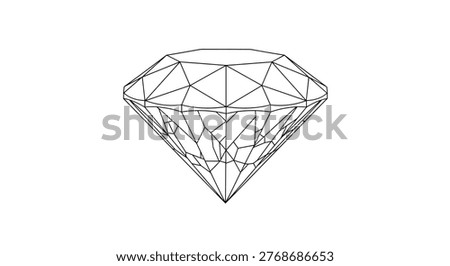 Technical line drawing of a brilliant cut diamond showing the multiple facets and geometric structure of the gemstone.