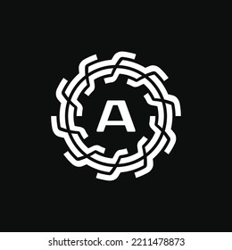 letra A del logotipo técnico. logotipo emblema circular recto, firme y rígido. adecuado para la ingeniería y campos relacionados