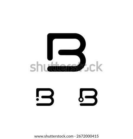 Technical logo Letter B, digital cyber space alphabet font, set of three different symbols