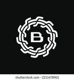 technical logo letter B. logo emblem circle straight, firm and rigid. suitable for engineering and related fields