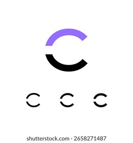 Technical logo Letter C, digital cyber space alphabet font, set of four different thicknesses of the (regular, bold, thick) made stencil style