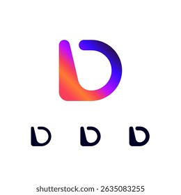 Technical logo Letter D, digital cyber space alphabet font, set of three different thicknesses of the (regular, bold, thick) made futuristic style
