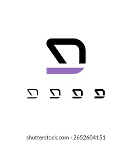 Logotipo técnico Letra D, fuente digital del alfabeto del espacio cibernético, conjunto de cuatro espesores diferentes del estilo de la plantilla hecha (regular, Mediano, negrita, grueso)