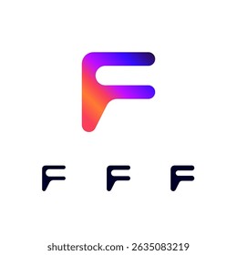 Technical logo Letter F, digital cyber space alphabet font, set of three different thicknesses of the (regular, bold, thick) made futuristic style