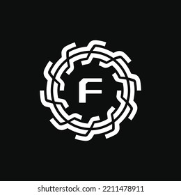 technical logo letter F. logo emblem circle straight, firm and rigid. suitable for engineering and related fields