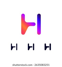 Technical logo Letter H, digital cyber space alphabet font, set of three different thicknesses of the (regular, bold, thick) made futuristic style