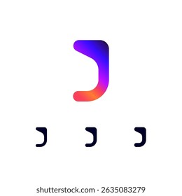 Technical logo Letter J, digital cyber space alphabet font, set of three different thicknesses of the (regular, bold, thick) made futuristic style