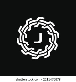 technical logo letter J. logo emblem circle straight, firm and rigid. suitable for engineering and related fields