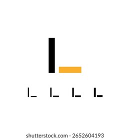 Technical logo Letter L, digital cyber space alphabet font, set of four different thicknesses of the (regular, medium, bold, thick) made stencil style