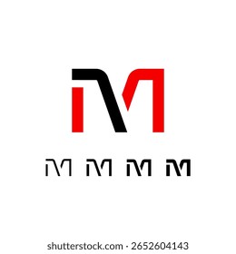 Technisches Logo Buchstabe M, digitale Cyber-Raum-Alphabet-Schriftart, Satz von vier verschiedenen Dicken der (regelmäßigen, mittleren, fett, dick) Schablone Stil gemacht
