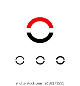 Logotipo técnico Letra O, fuente digital del alfabeto del espacio cibernético, conjunto de cuatro espesores diferentes del estilo de plantilla (regular, negrita, grueso) hecho