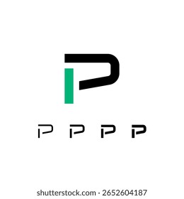 Logotipo técnico Letra P, fonte alfabética digital cyber space, conjunto de quatro espessuras diferentes do estilo de estêncil feito (regular, médio, negrito, grosso)