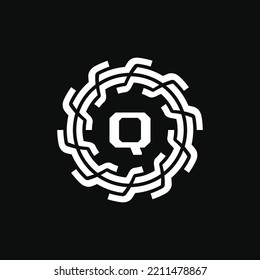 technical logo letter Q. logo emblem circle straight, firm and rigid. suitable for engineering and related fields