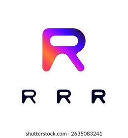 Technical logo Letter R, digital cyber space alphabet font, set of three different thicknesses of the (regular, bold, thick) made futuristic style