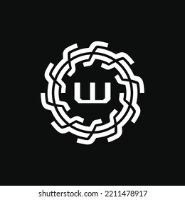 technical logo letter W. logo emblem circle straight, firm and rigid. suitable for engineering and related fields
