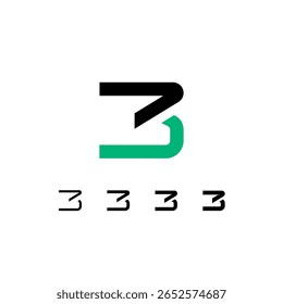Technical logo number 3, digital cyber space numeral three, set of four different thicknesses of the (regular, medium, bold, thick) made stencil style