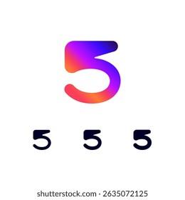 Technical logo number 5, digital cyber space numeral five, set of three different thicknesses of the (regular, bold, thick) made futuristic style