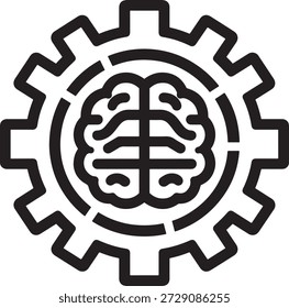 Technical machinery gear with organic brain symbol. Cognitive engineering icon showing synergy between machine and human mind.