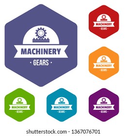 Technical machinery icons vector colorful hexahedron set collection isolated on white 