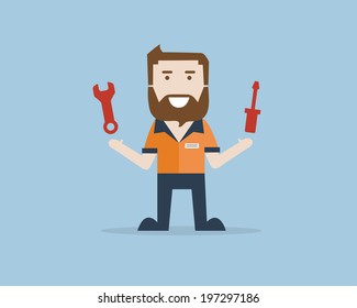 Technical man fix and plan with tool