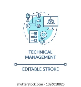 Technical management turquoise concept icon. Technology maintenance. Industrial modeling. Product management idea thin line illustration. Vector isolated outline RGB color drawing. Editable stroke