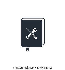 Technical Manual Book Icon, User Guide Illustration In Flat Style With Settings Vector Icon.