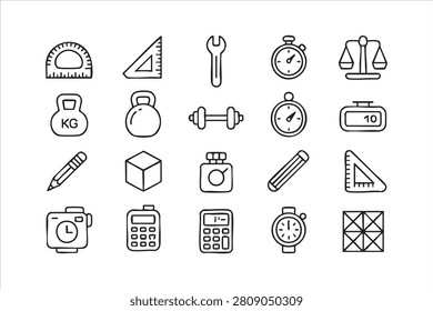 Technical Measurement Icons with Ruler Calculator and Geometry Symbols