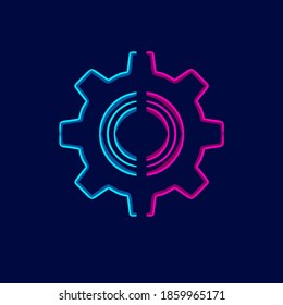 Technical mechanic gear logo line pop art portrait colorful design with dark background. Abstract vector illustration