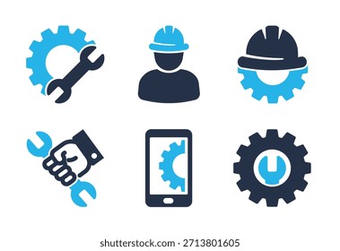 Conjunto de iconos de servicio técnico y mecánico. Iconos de la serie de glifos sólidos