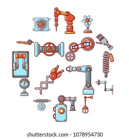Technical mechanisms icons set. Cartoon illustration of 16 technical mechanisms vector icons for web