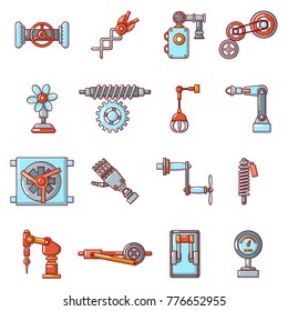 Technical mechanisms icons set. Cartoon illustration of 16 technical mechanisms vector icons for web