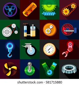 Technical mechanisms icons set. Flat illustration of 16 technical mechanisms vector icons for web