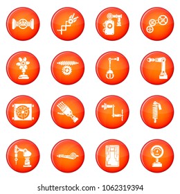 Technical mechanisms icons set vector red circle isolated on white background 