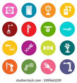Technical mechanisms icons set vector colorful circles isolated on white background 