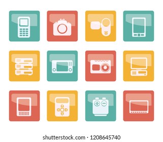 Technical, media and electronics icons over colored background - vector icon set