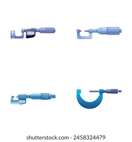 Technical micrometer icons set cartoon vector. Various type of micrometer. Thickness measuring tool